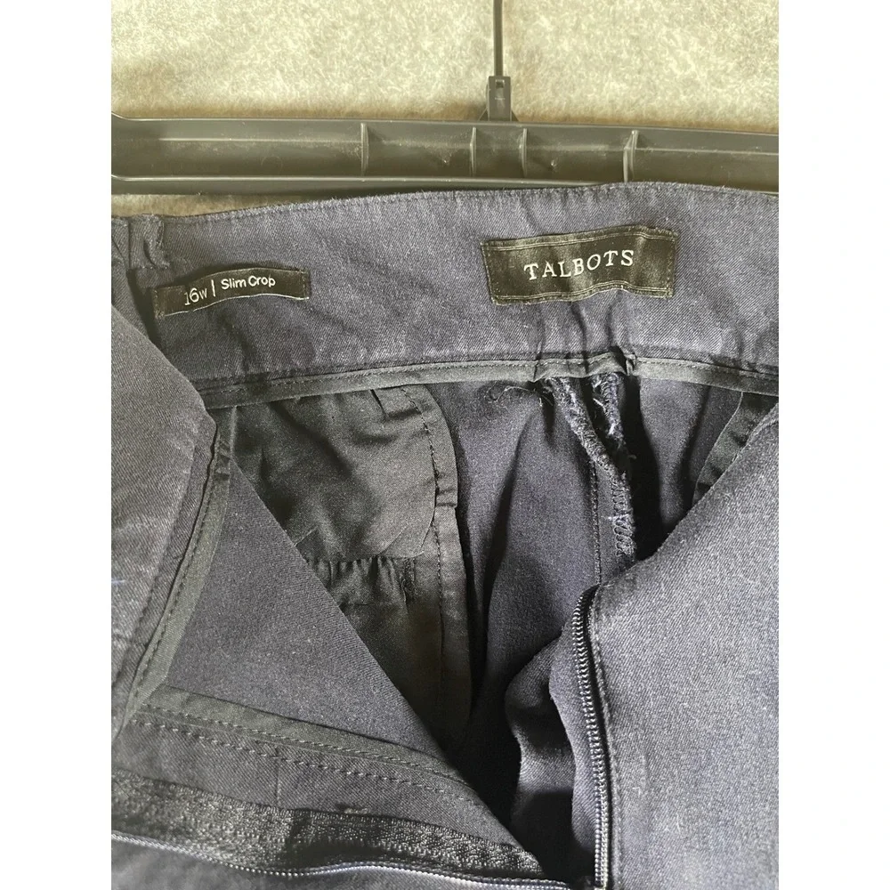 Talbots Womens 16W Slim Crop Pants‎ Navy Blue Elastic Back Career Trousers